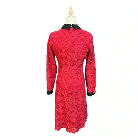 JessaKae Collared Long Sleeve Red Crochet/Lace Dress Size M - Picture 3 of 10